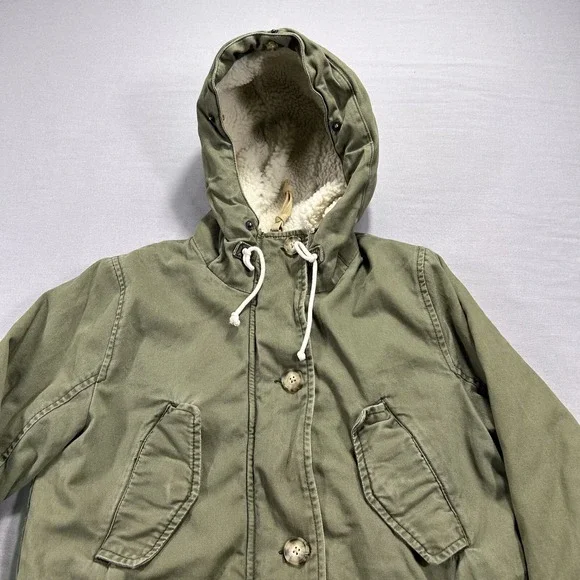 VTG Abercrombie & Fitch Jacket Mens XS Green Military Army Field Coat Lined Hood